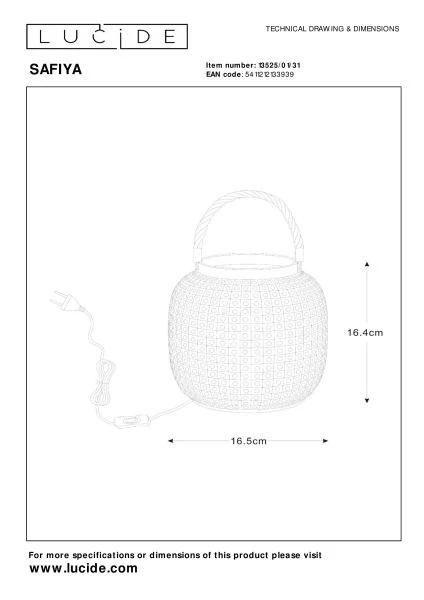 Lucide SAFIYA - Lampe de table - Ø 16,5 cm - 1xE14 - Blanc - TECHNISCH